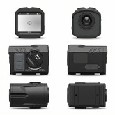 VEX-H2 compact thermal offset scanner shown in front, rear, side, top, and bottom product views