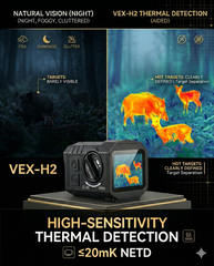 High-sensitivity thermal detection display of Caseeda VEX-H2 with ≤20mK NETD, providing clear target separation in total darkness