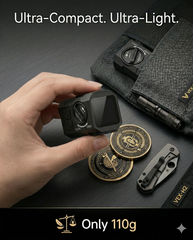 Man holding the Caseeda VEX-H2 thermal optic, highlighting its 110g ultra-lightweight and pocket-sized compact form factor