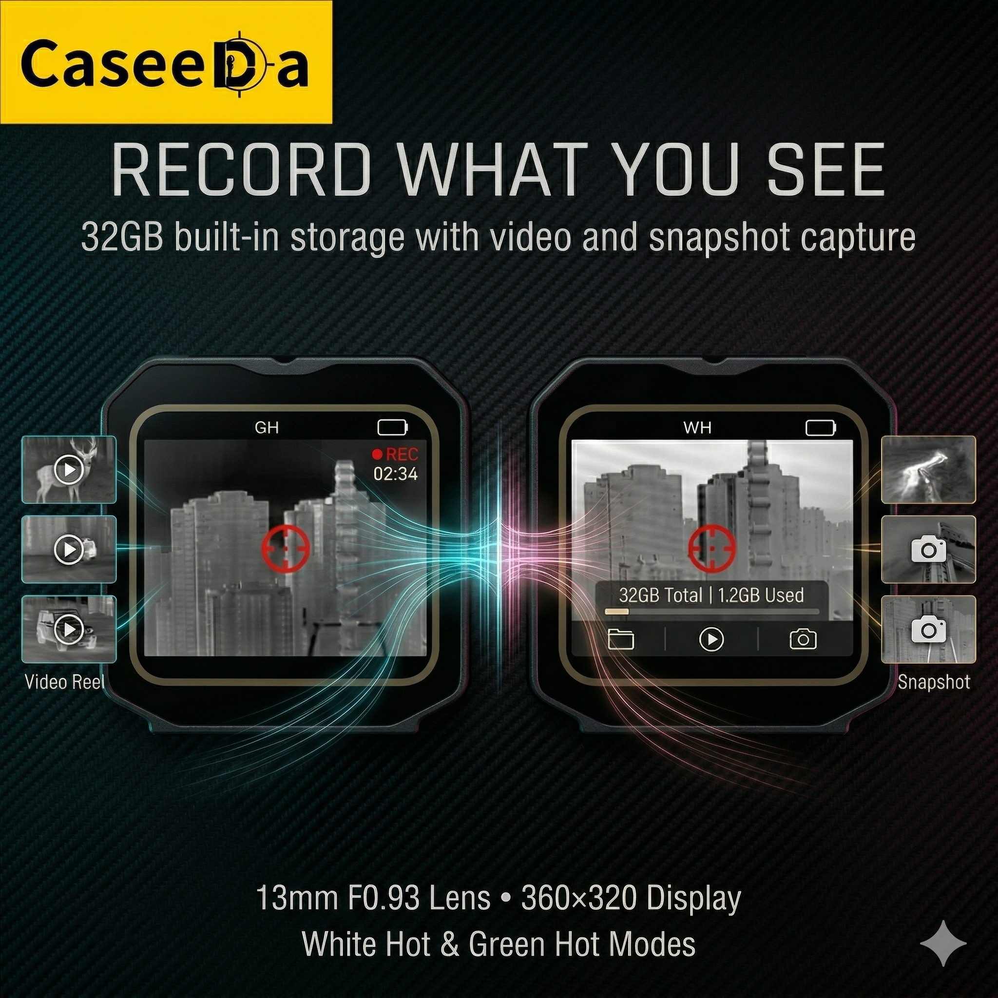 Caseeda VEX-H2 ultra-compact thermal imaging mini scope mounted on a rifle, featuring 256x192 sensor and 110g lightweight design for tactical use