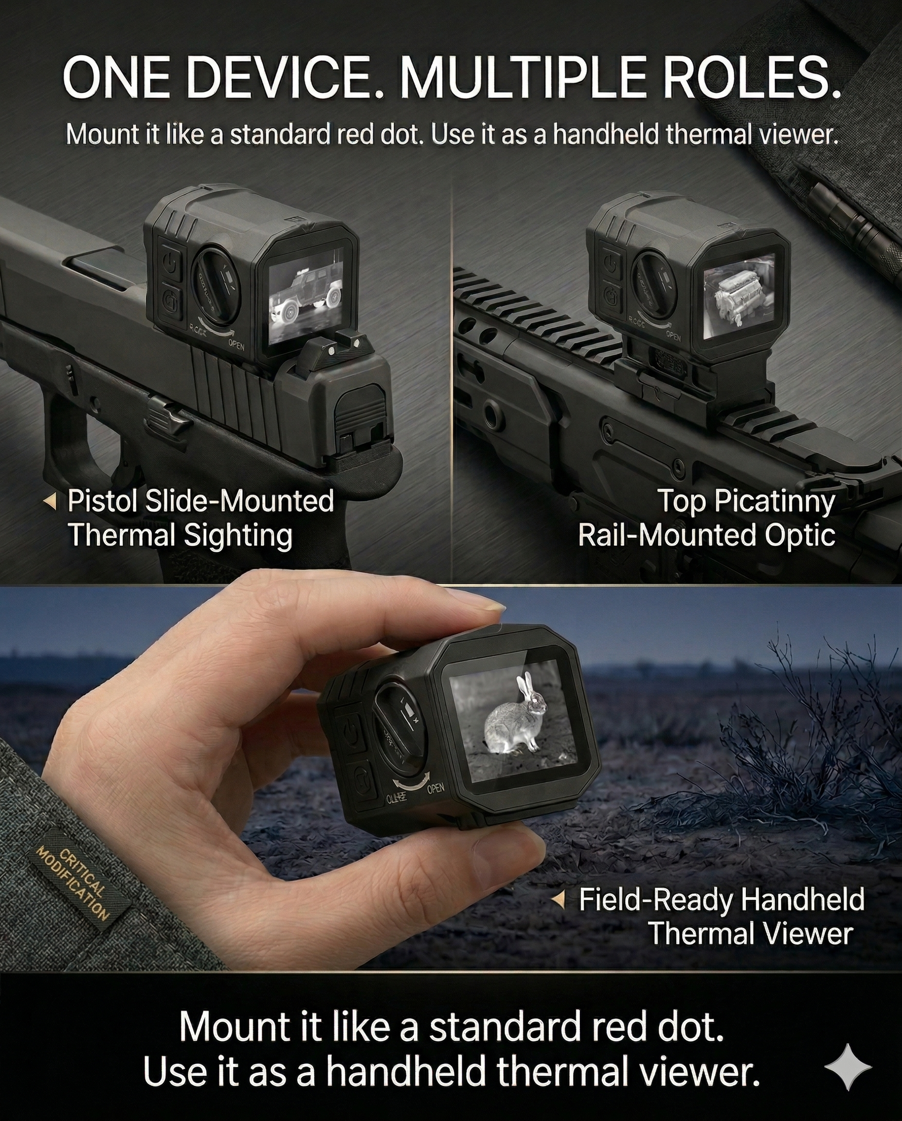 compact thermal for pistol, handheld and rifle side mount or rifle 45° offset thermal observation